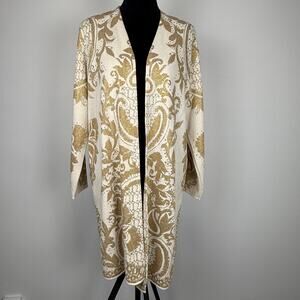Chicos Cardigan Lurex Gold Shimmer Open Front Plus Size Rhinestone Sweater New